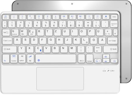 Occtingkind Kabellose Bluetooth Tastatur 10 Zoll mit Touchpad für iPad & Android, Deutsches QWERTZ Layout, Ohne Hintergrundbeleuchtung, Kompakt für kleine Tablets wie iPad/Lenovo, Weiß