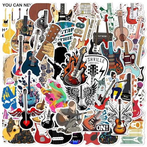 50 Stück Gitarre Aufkleber Pack Guitar Sticker Set Wasserdichte Vinyl Sticker für Laptop Kinder Autos Motorrad Fahrrad Skateboard Gepäck Koffer Computer Aufkleber Graffiti Decal