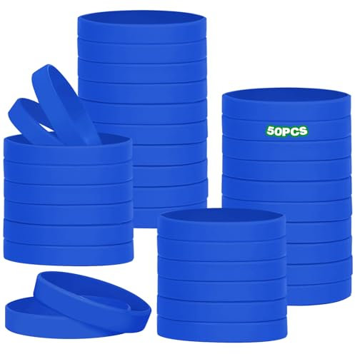 HONTIUS 50 Pezzi Braccialetti In Silicone, 8'' Braccialetti In Gomma, Vuoto Elastici di Gomma per per Adulti Uomo Donna Scuola Insegnante Squadra Festa Fitness Corsa Sport Blu
