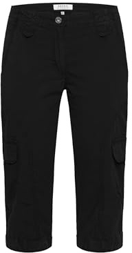 SOCCX Damen Shorts, Bermuda Kurze Hose Sommer aus Baumwoll-Stretch-Popeline mit Beintaschen, Regular Fit Black, XL