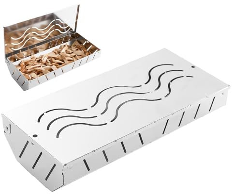 Smoker Metall Outdoor Kochen Zubehör für Fleisch Lebensmittel Barbecue Chips - Holzkohlegrill Zubehör mit Deckel | Edelstahl Räucherbox | Räucherbox für BBQ Grillen | Holzchip Sm-oke Box