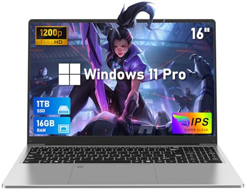 FUNYET Ordinateur Portable 16, PC Portable 16 Go + 512Go SSD 12ème Génération N95 (jusqu'à 3,4 GHz), Win 11, FHD 1920 x 1200, WiFi 5+2,4G, USB 3.0, Bluetooth 5.0, HDMI, Rotation à 180 ° Gary