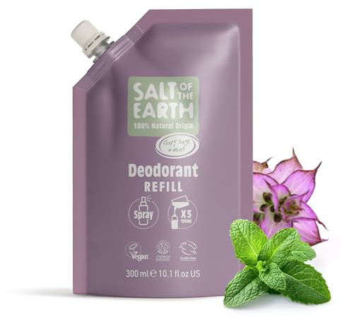Salt of the Earth – Nachfüllpackung für natürliches Deo-Spray | Muskat-Salbei & Minze nachfüllbeutel mit 300ml - Vegan und tierversuchsfrei - Lang anhaltender Schutz