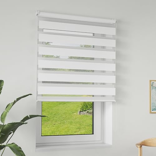 LILIIN 80x220cm Doppelrollo klemmfix ohne Bohren, Duo Rollo Blickdicht Zebrarollo Rollos für Fenster & Tür, Rollo Klemmrollos für Wohnzimmer Küche Büro lichtdurchlässig und Verdunkelnd, Weiß