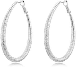 PHNIBIRD Creolen Silber Groß Glitzer Water Drop Tränen Ohrringe Damen Oval Kreolen Hypoallergen Ohrringe Elegante Zierlicher Schmuck Damen Geeignet Für Dinnerpartys 55mm
