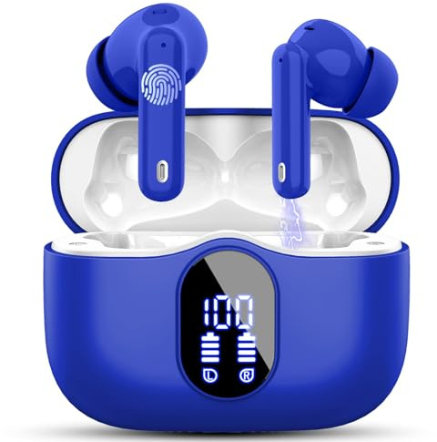 Wireless Earbuds, Bluetooth 5.4 Headphones In Ear with 4 ENC Mic, Ear Buds Noise Cancelling 3D Bass Stereo, Bluetooth Earbuds 36H Playtime, NEW Earphones IP7 Waterproof, Customization via App, Blue
