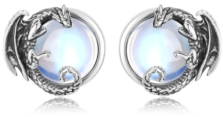 INFUSEU Drachen Ohrringe, 925 Sterling Silber Wikinger Mondstein Ohrstecker Drache Gothic Anime Tiere Schmuck für Damen Frauen