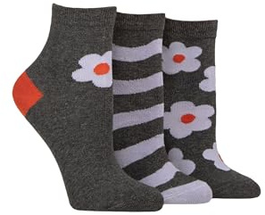 Caroline Gardner Women’s Cotton Socks 3 Pack Patterned Soft Breathable Stylish Casual Colourful Size 4-8