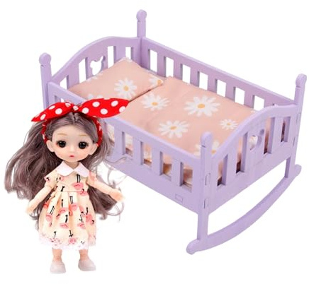Puppenwiege – realistisches Symbolisches Spielspielzeug | Kleines Schaukelbett 40 cm Bett Set für Mädchen Tochter Zuhause Kindergarten Vorschule Kindergarten Rollenspiele Geburtstag
