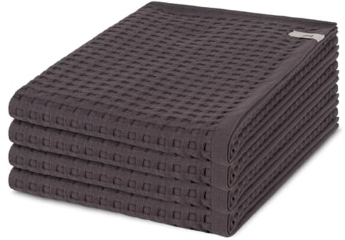 Möve 4er Set Handtücher Piquée – 50x100 cm, Waffelpiqué Struktur, Extra weich & saugfähig, 100% Baumwolle, mit praktischem Kordelaufhänger – Pflegeleicht, Urlaubsflair für Ihr Bad (Graphite)