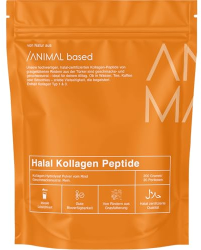 Halal Kollagen Pulver [200 g] – Probiergröße, 20 Portionen – Hydrolysiertes Collagen Typ 1 & 3, 2000 Dalton – Grasgefütterte Rinder aus der Türkei – Als Protein Coffee – Abgefüllt in Deutschland