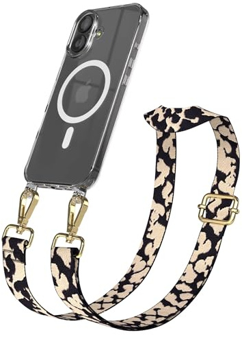 EAZY CASE Handykette - Verstellbares Taschenband kompatibel mit iPhone 17, Schulterriemen, Handykordel mit Silikon Hülle, Qi Charging kompatibel, Umhängetasche, Taupe Camouflage Gold