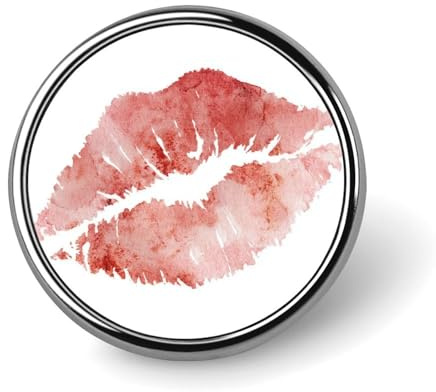 Broche ronde rose pâle pour homme et femme avec imprimé aquarelle rouge à lèvres baiser