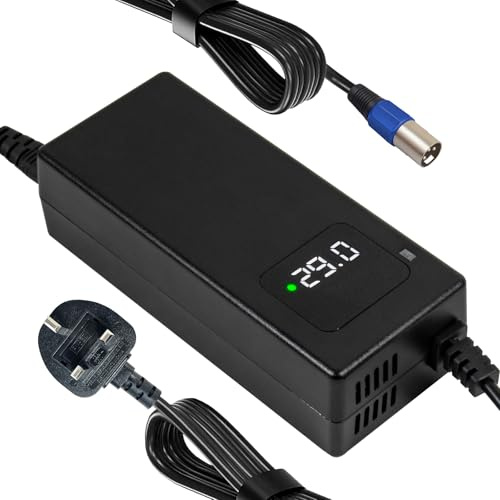 29V 4A XLR Battery Charger for 24V Lead Acid Batteries, XLR 3-Pin Male with Voltage Display, Compatible with Pride Mobility, Jazzy Power Chairs and Drive Medical Wheelchairs/Scooters