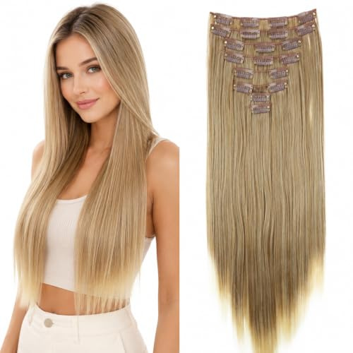 CAISHA XL 60cm 7er CLIP IN Extension Haarverdichtung Ombré Braun Blond CE20