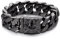 COOLSTEELANDBEYOND Herren Großes Schwarz Edelstahl Panzerkette Armband mit Fleur de Lis und Schädel, Biker Gotik, Poliert