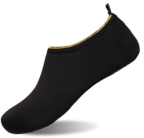 HMIYA Badeschuhe Strandschuhe Wasserschuhe Aquaschuhe Schwimmschuhe Surfschuhe Barfuß Schuhe für Damen Herren(Gold Schwarz,40-41 EU)