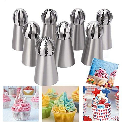 Ddfly 8pcs russian flower cake icing piping nozzles ball DIY baking cake decorating supplies kits (Random Style)