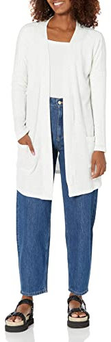 Amazon Essentials Women's Relaxed-Fit Ultra-Lightweight Open-Front Cardigan, Light Grey Heather, M