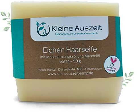 Kleine Auszeit Manufaktur Eichen Haarseife – bei normalem bis trockenem Haar, vegan, ohne Palmöl, handgemacht, 90 g