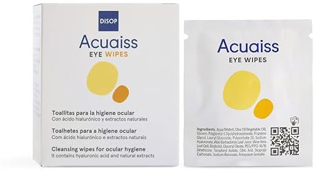 Acuaiss - Toallitas Oculares | Ácido Hialurónico y Aloe Vera | Higiene Ocular Suave | Para Usuarios de Lentillas | Limpieza Palpebral | Sin Parabenos, 20 Unidades