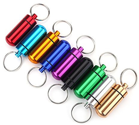 VGEBY1 Mini Pill Box, 9 Stück Tragbare Mini Aluminium Pill Box Case Organizer mit Schlüsselanhänger für Outdoor Health Care