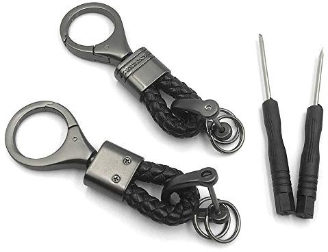 BuxiuGK 2 Stück Stylischer Schlüsselanhänger Keychain Leder Schwarz Geflochtenes Schlüsselanhänger PU Schlüsselband mit Zink-Legierung,Schwarz