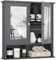 COSTWAY Armoire Murale Salle de Bain 2 Portes à Miroir, Placard de Rangement 3 Niveaux, Meuble Suspendu de Rangement Étagères à Hauteur Réglable, 56,5x13,5x58,5 cm (Gris)
