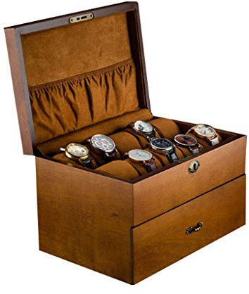 KHUY Uhrenaufbewahrung 20 Uhren, Uhrenbox Herren Holz Uhrenbox Schublade Design Uhrenkasten Damen, Watch Box Große Kapazität Schmuckuhr Organizer Aufbewahrungsbox (Color : Brown)
