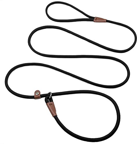 MayPaw Slip Lead Control Leash for Dogs No Pull, 13+ Colors Classic Dog Lead 7 FT Pet Slip Leash, 1/4” Rope Leashes for Small Medium Animals (7ft*1/4, Black)