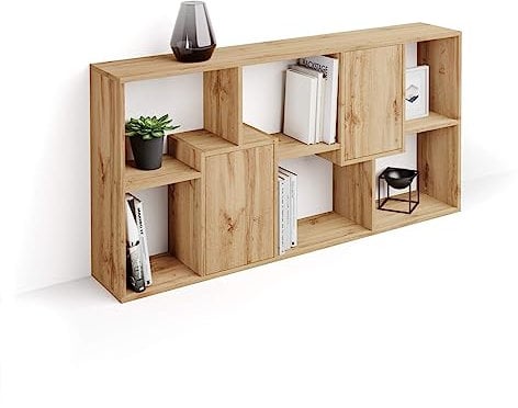 MOBILI FIVER, Iacopo XS Bücherregal mit Paneeltüren (160,8 x 80 cm), rustikale Eiche, Made In Italy