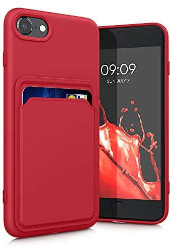 kwmobile Handyhülle kompatibel mit Apple iPhone SE (2022) / iPhone SE (2020) / iPhone 8 / iPhone 7 Hülle - Handy Cover mit Fach für Karten - in Rot