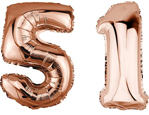 DekoRex Folienballon Rosegold 40cm Geburtstag Jubiläum Hochzeit Deko (Zahl 51)