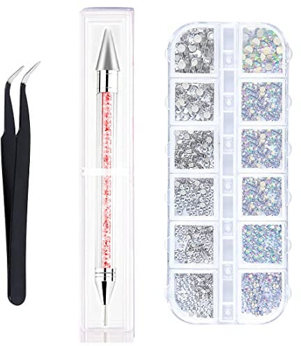 Zeayebsr 1500 Stück Strasssteine - 6 Größen Glitzersteine, AB Strasssteine Selbstklebend, Kristall - Edelsteine für Nägel/Kleidung/Handwerk, mit Pick Up Pinzette und Strass Picker Dotting Pen