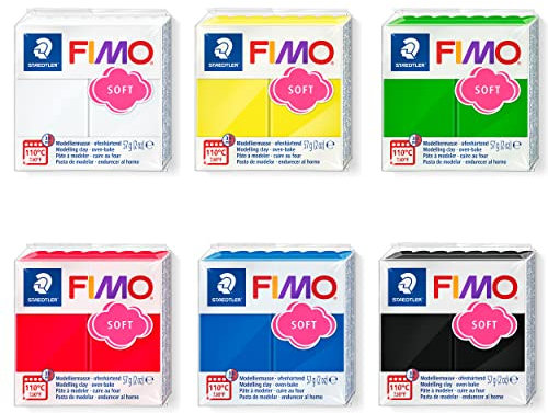 Staedtler FIMO Soft Modelliermasse, 6 Blöcke in Basis-Farben zu je 57 g, weiche, ofenhärtende Knete für Einsteiger und Hobbykünstler zum Modellieren von Schmuck- und Deko-Accessoires