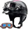 Rétro Jet Casque Moto Bols, Casques Homologué ECE Avec Visière UV Lunettes Casque De Moto Cuir Style De Vintage Demi Casque Pour Scooter Bike Cruiser Chopper Moped E,54-62CM
