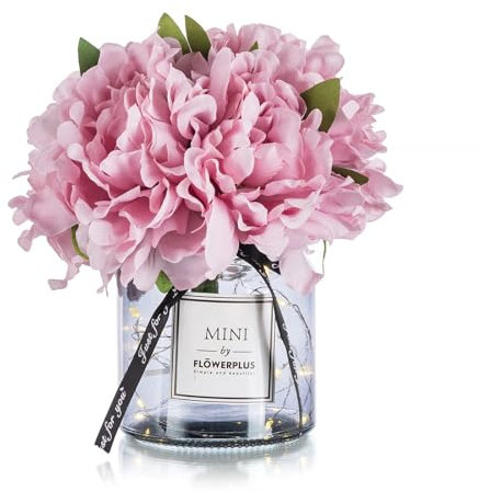 Décoration de table basse rose pour salle de bain : petites fleurs lilas avec vase gris pour la maison, le salon, la chambre à coucher, les pivoines artificielles dans un vase, un bureau