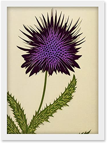 Wee Blue Coo Stylized Modern Purple Scottish Thistle Flower Illustration Artwork Framed Wall Art Print A4