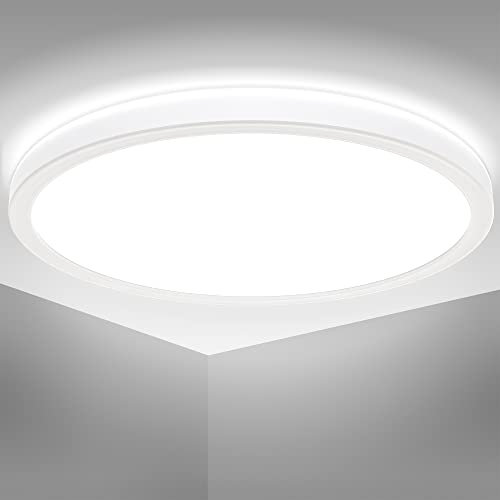 B.K.Licht I Plafonnier LED ultra-plat I Plafonnier de salle de bain I Plafonnier LED I Lumière indirecte I Couleur de lumière blanc neutre I 18 Watt I 29 cm I Blanc