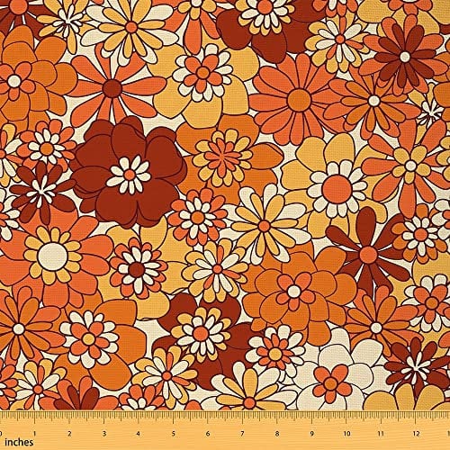 Feelyou Polsterstoff mit Retro-Blumen für Stühle, botanische Blumen, Stoff pro Yard, 60er / 70er Jahre, grooviger dekorativer Stoff für Polster und Heimwerker-Projekte, 2,7 m, Grün