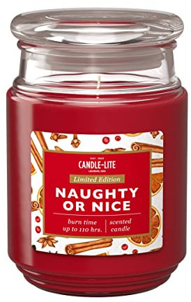 Candle-Lite Duftkerze im Glas mit Deckel | Naughty Or Nice | Duftkerze Zimt | Kerzen lange Brenndauer (bis 110h) | Kerzen Rot | Duftkerze Groß (510g)