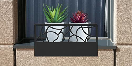 CM GARDEN - Balconcillo sin taladros, Balconcillo para Plantas, Portamacetas Ventana, Protector de macetas, Modelo Art DECÓ 25x50 cm Negro Forja