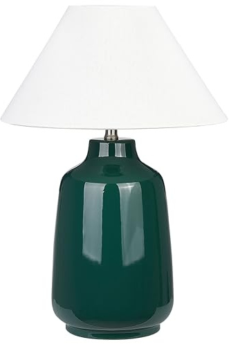 Beliani Tischlampe Keramiksockel Umgebungslicht Weißer Lampenschirm Dunkelgrün Careta