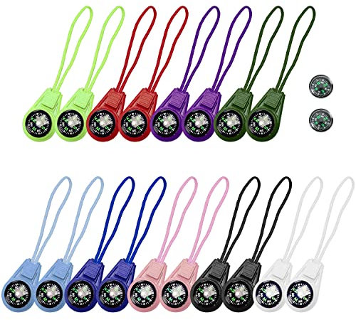 18 Stück Mehrfarbig Mini-Kompass, mit 2 Stück schwarz runder Kompass, Taschen-Lanyard-Kompass, Outdoor-Überlebenswerkzeug, Geeignet für Wandern, Camping und Tourismus