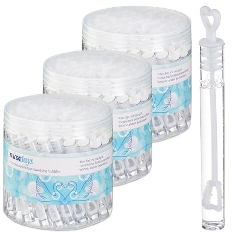 Relaxdays Bolle di Sapone Matrimonio, 48 Tubetti, Impugnatura a Cuore, Idea Regalo per Bomboniere Bubble Wedding, Bianco, 10.5 x 1.3 x 1.3 cm