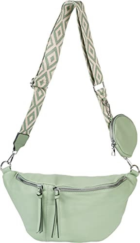 styleBREAKER Damen Halbmond Crossbody Schultertaschen Set 3-Teilig, Schultergurt mit Muster, Schlüsselanhänger, Börse 02012398, Farbe:Lindgrün