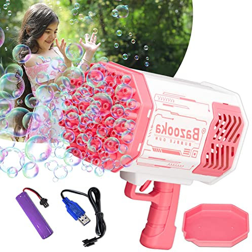 Seifenblasenmaschine Seifenblasenpistole für Kinder, 132 Löcher Seifenblasen Pistole Seifenblasen Hochzeit Deko Seifenblasenspielzeug Geschenk für Kinder, Geburtstag, Party, Bubble Machine (Rosa)