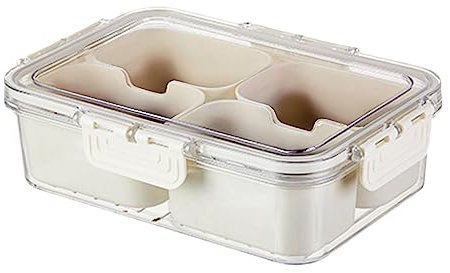 Vassoio da portata con coperchio e maniglia, rettangolare, con 4 scomparti, per dolci, frutta, noci, snack