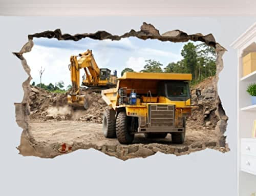 Wanddeko Excavator Loader Truck Mine Work Poster Wall Sticker 3D Art Mural DecalMöbel & Wohnen, Dekoration, Wandtattoos & Wandbilder 70x110cm