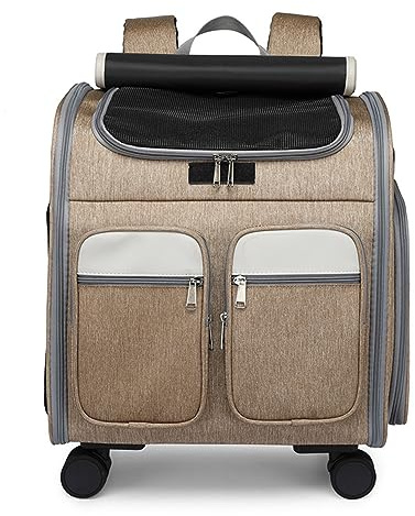 EBLIN Rollierter Haustierträger-Rucksack Haustierwagen Reise Träger Autositz Für Hunde Katzen Welpenkomfort Katze Rucksack Abnehmbare Rollwechsel-Mesh-Lüftungsfenster Aufbewahrungs-Taschen (Brown)